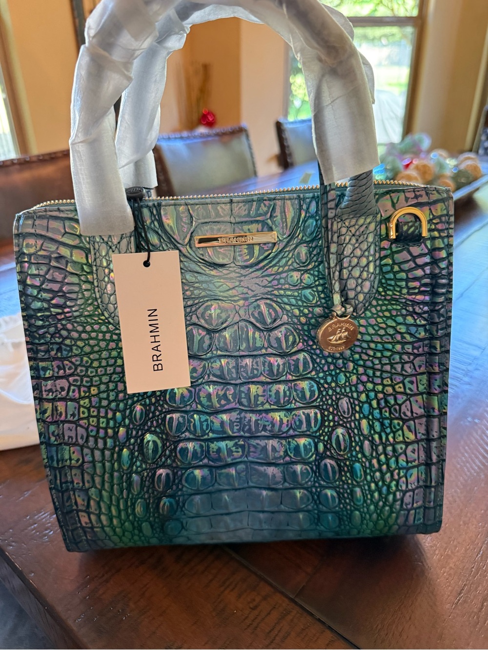 Brahmin small Caroline blue topaz Melbourne genuine leather satchel-NEW! - Picture 2 of 7